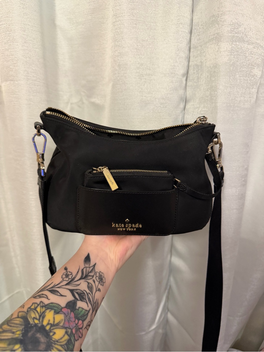 kate spade Black Nylon Crossbody with Gold Hardware